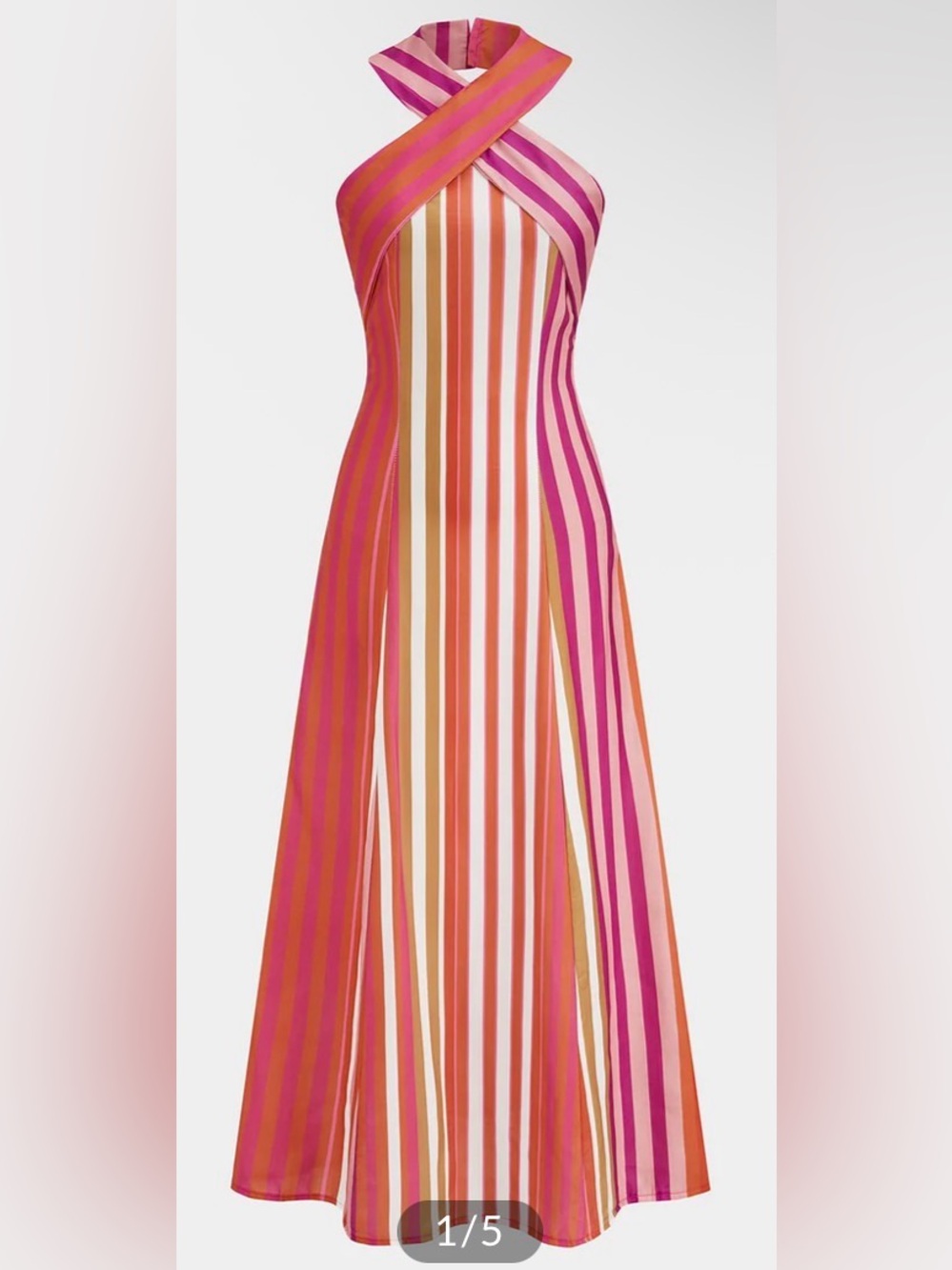 COMMENSE NWT Striped Cross Halter Maxi Dress XS Pink Orange Twist Neck